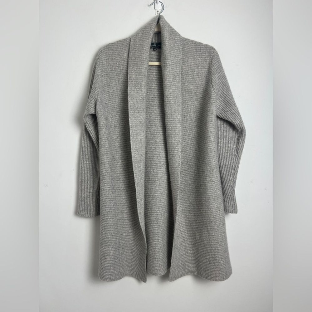 Philippe Le Bac Women's Medium 100% Cashmere Heather Gray Ribbed Open Duster